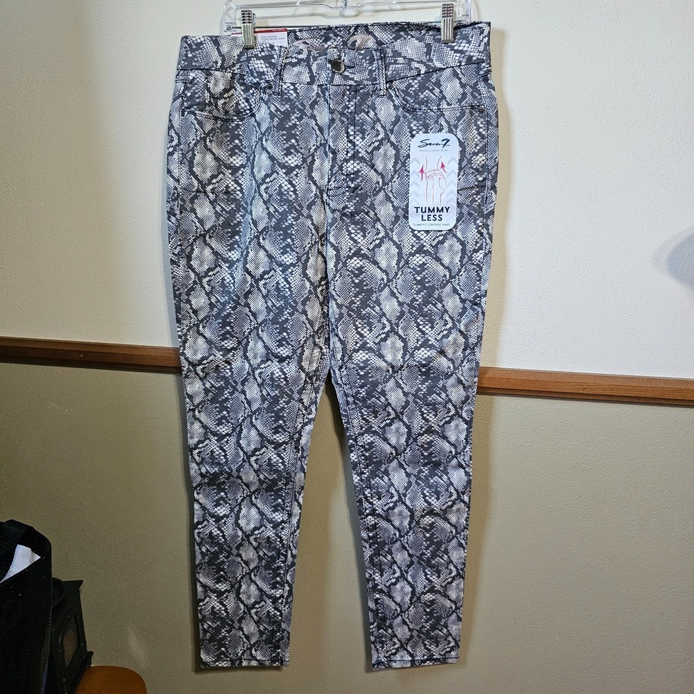 Seven7 Tummyless High Rise Skinny Pants Womens 14 Multicolor Snake Print Zip Fly
